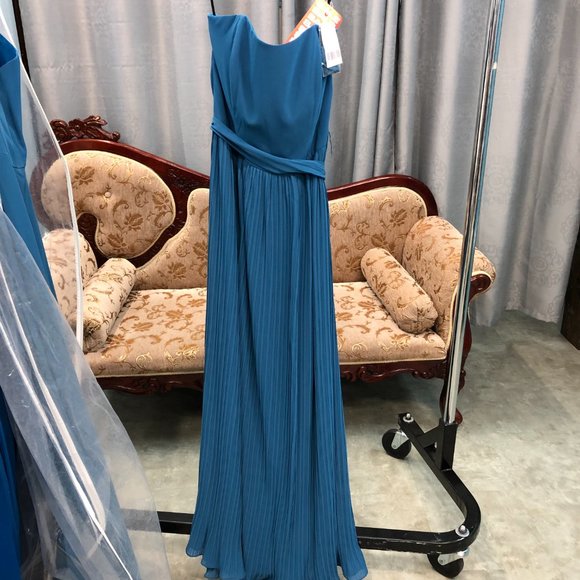 Dessy OCEAN BLUE Long Bridesmaid Dress, Prom Formal, Flowy size 14 Reg $319 - Picture 3 of 9